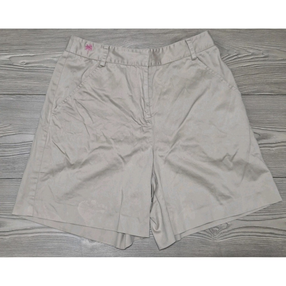 Vintage Lilly Pulitzer White Label Khaki Chino Shorts Palm Size 4 Tan 6" Inseam